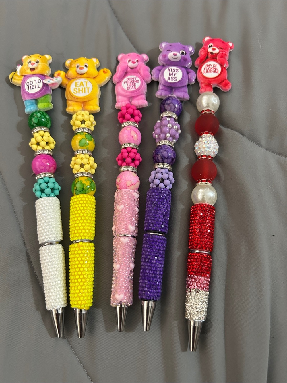Colorful Beaded Swear Bear Pen - Assorted Pink, Purple, Yellow, Red, White